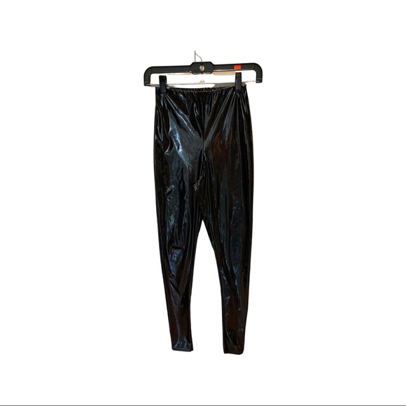 BLACK SHINY VINYL PU LEGGINGS size UK4 - Picture 3 of 6